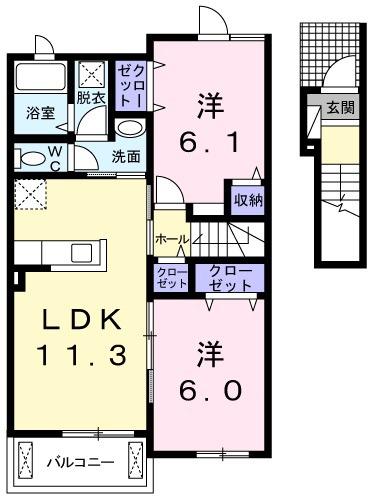 ビッグ・ルーフ タケオIV(2LDK/2階)の間取り写真