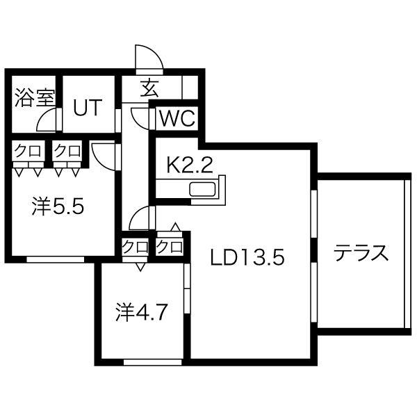 コートロティ山鼻(2LDK/1階)の間取り写真