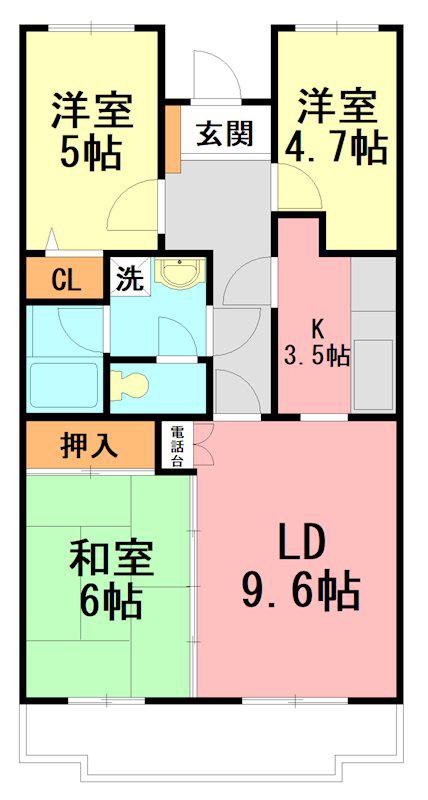 コンセール小田原東町(3LDK/3階)の間取り写真