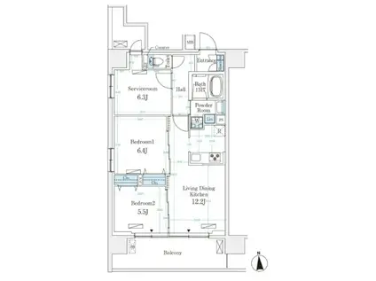 ハビテ本厚木(2SLDK/7階)の間取り写真