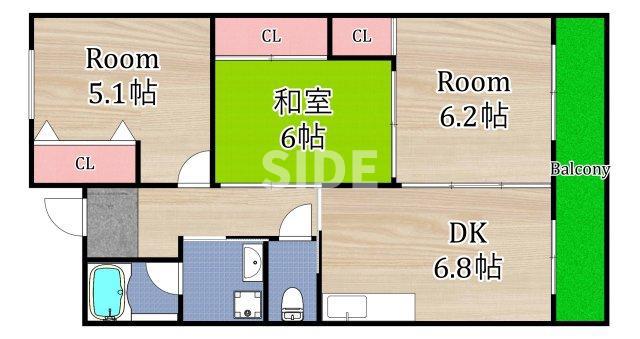 シャトーフルール(3DK/3階)の間取り写真