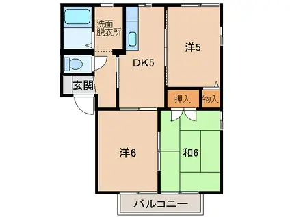 グリーンフル狐島(3DK/2階)の間取り写真