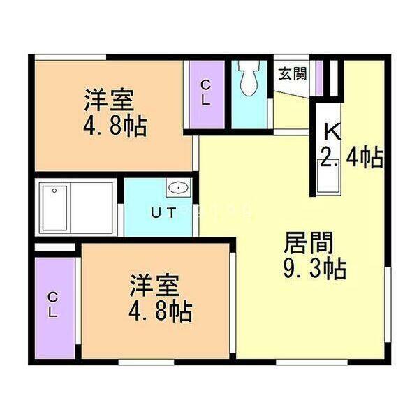 プリオール月寒東(2LDK/3階)の間取り写真