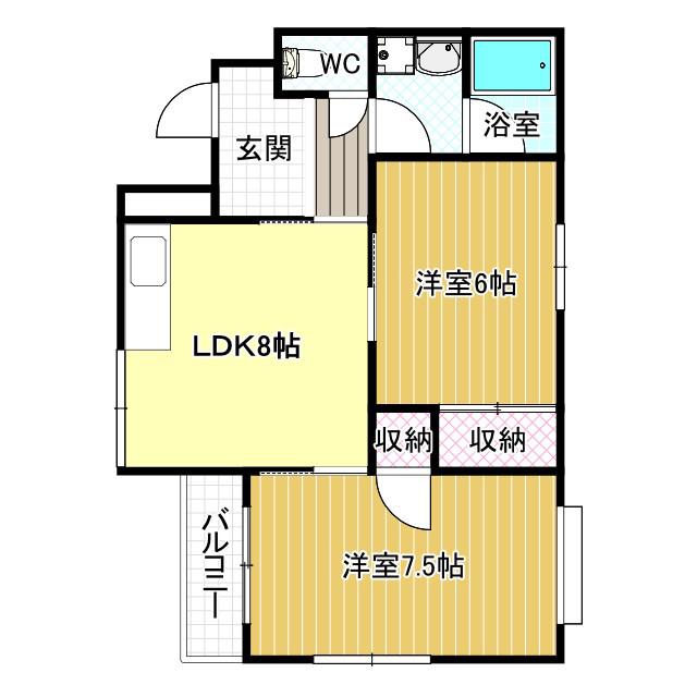 清久ハイツ(2LDK/2階)の間取り写真