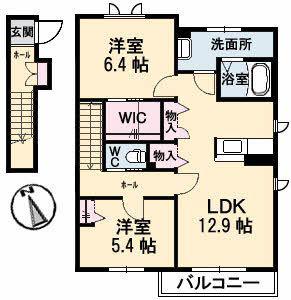 シャーメゾン空港通 A棟(2LDK/2階)の間取り写真