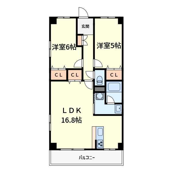ソシアグレース(2LDK/3階)の間取り写真