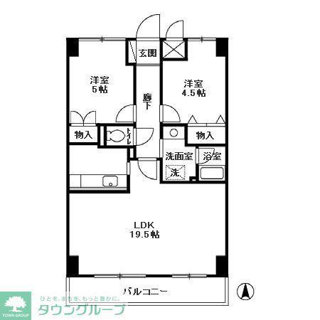 グランディス新八柱(2LDK/4階)の間取り写真