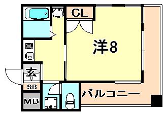 ジョイフル兵庫(1K/7階)の間取り写真