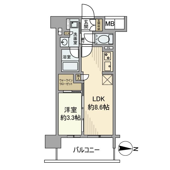 プレサンスレイズ茶屋ヶ坂(1LDK/4階)の間取り写真