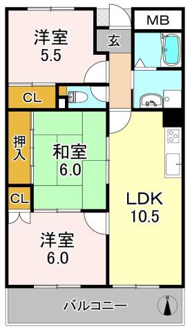 ファミール永田(3LDK/6階)の間取り写真