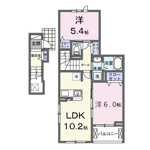 フォルトゥーナ 播磨(2LDK/2階)の間取り写真