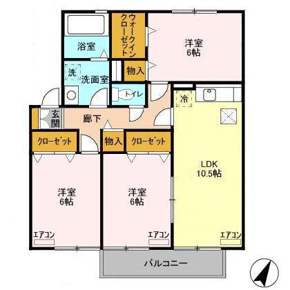 ファミーユつくばABC(3LDK/1階)の間取り写真