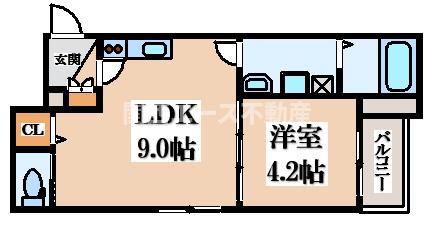 GRANDIR瓢箪山(1LDK/1階)の間取り写真