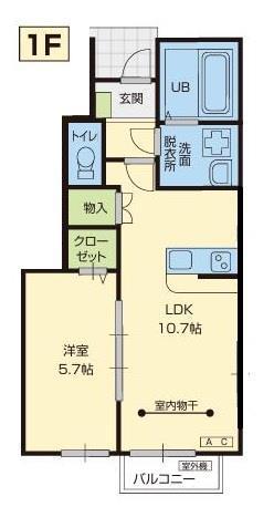 シルバームーン(1LDK/1階)の間取り写真