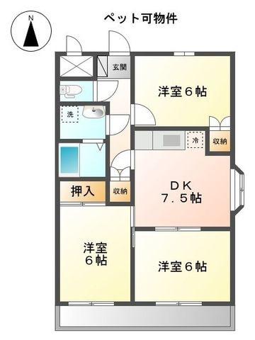 サンセヴィラージュ(3DK/3階)の間取り写真