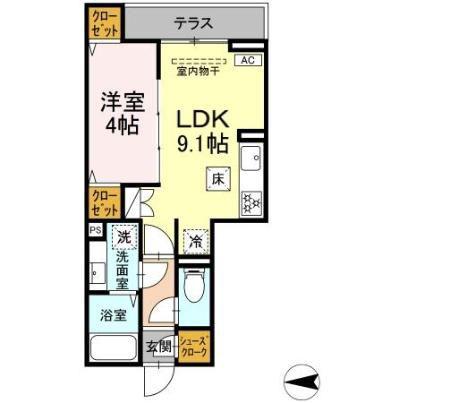 セレスティア西寺尾 A(1LDK/1階)の間取り写真