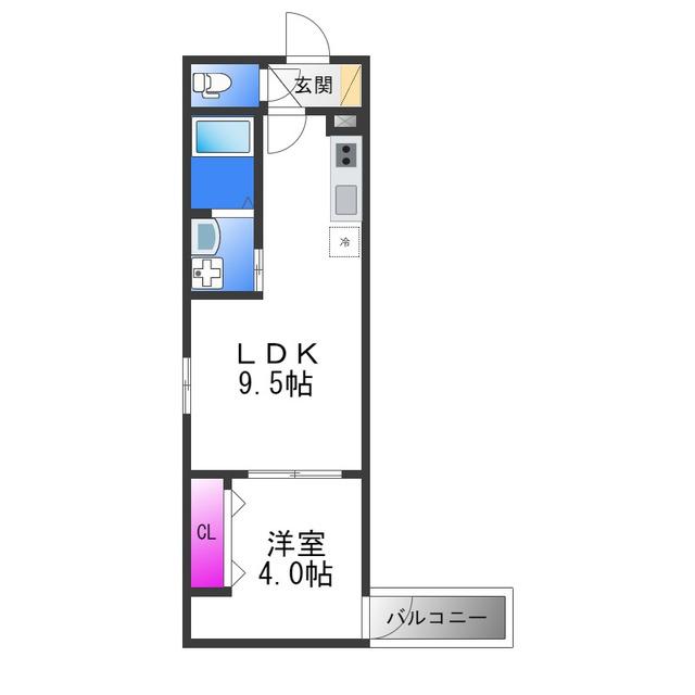 MUSES花園本町(1LDK/3階)の間取り写真