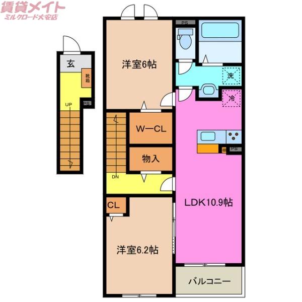 エトワール A(2LDK/2階)の間取り写真