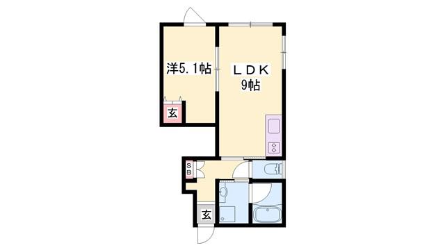 ビオ緑が丘(1LDK/1階)の間取り写真