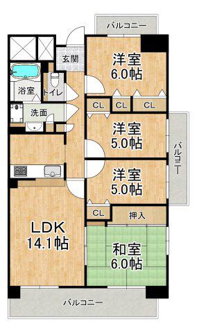 ウエストコート8番街1番館(4LDK/8階)の間取り写真