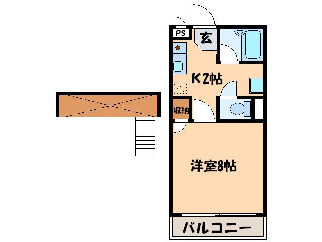 ラビリンス大門(1K/2階)の間取り写真