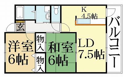 ドゥ・エスポワール(2LDK/2階)の間取り写真