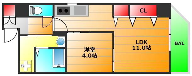 ラ・ジェラータ(1LDK/10階)の間取り写真