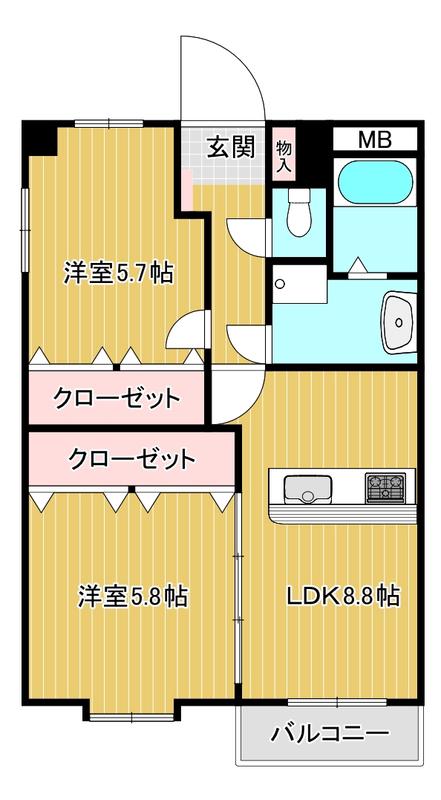 クレスト大善寺(2LDK/5階)の間取り写真