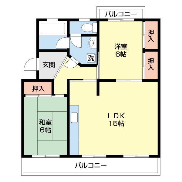 荘林ハイツII(2LDK/1階)の間取り写真