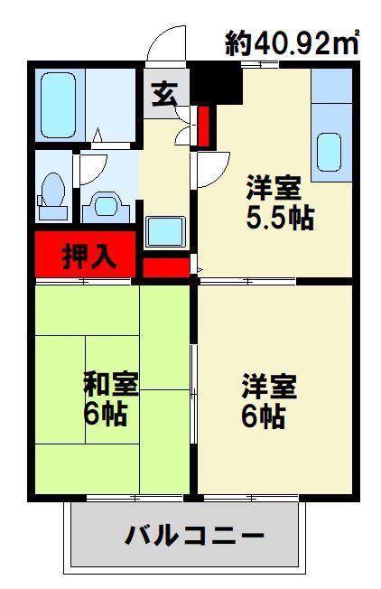 ビ-ライン上吉田B棟(2DK/1階)の間取り写真