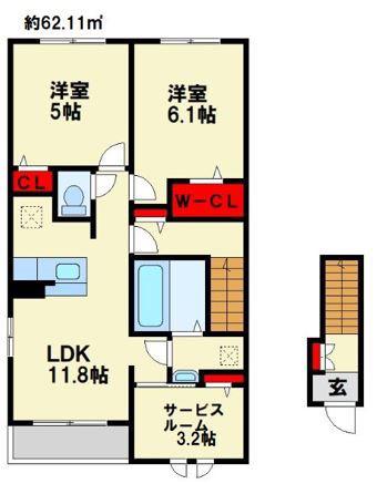 フィデール行橋C(2SLDK/2階)の間取り写真