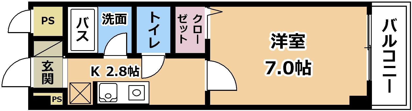 オリオンコート(1K/2階)の間取り写真