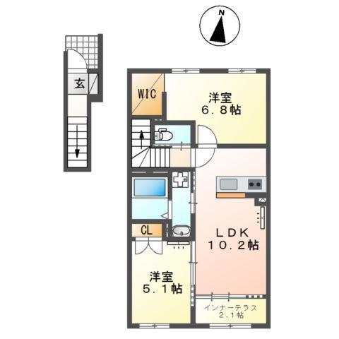URBAN STAGEA春日I(2LDK/2階)の間取り写真