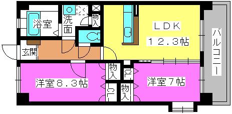 グランイーコート(2LDK/8階)の間取り写真