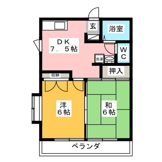 ヴィラウィスタリア(2DK/2階)の間取り写真