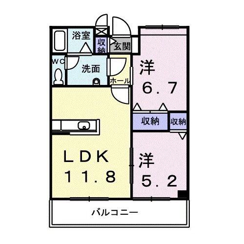 ポワクールIII(2LDK/2階)の間取り写真