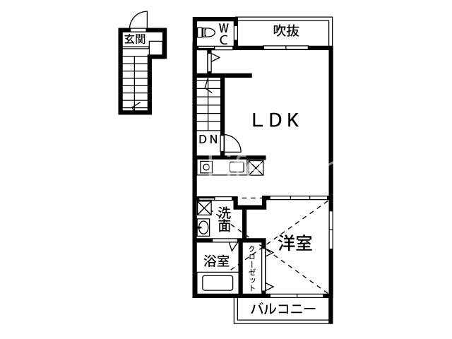 HILL SIDE マルシ(1LDK/2階)の間取り写真