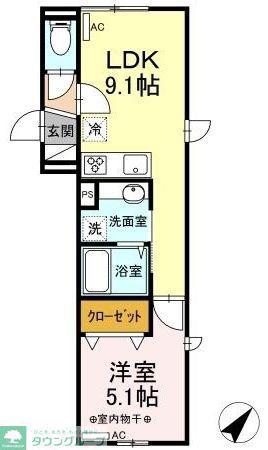 ローズヒル大井(1LDK/2階)の間取り写真