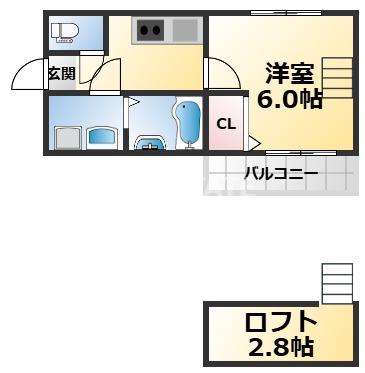 シャトーブリック I棟(1K/2階)の間取り写真