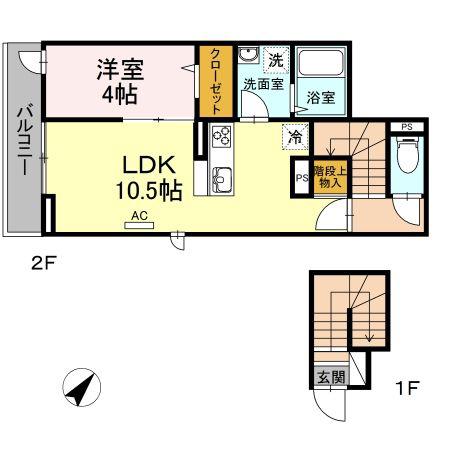 B LAKE CATSLE(1LDK/2階)の間取り写真