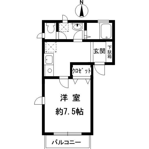 ルシエール離宮(1DK/2階)の間取り写真