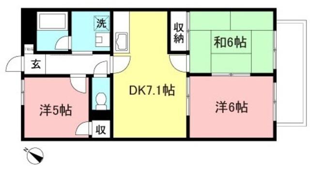 ブリックハウス相模大野(3DK/3階)の間取り写真