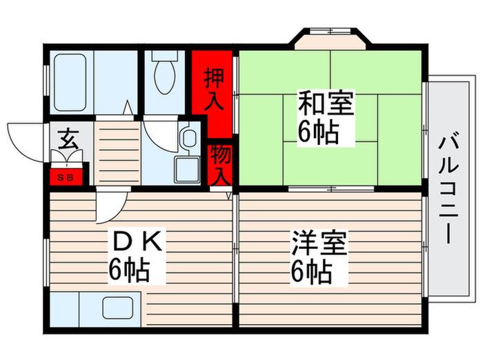 ベルフローラ(2DK/2階)の間取り写真