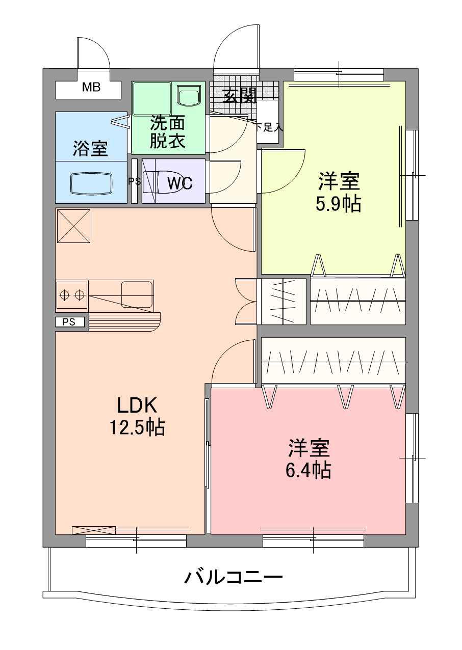 ジュエルSK(2LDK/1階)の間取り写真