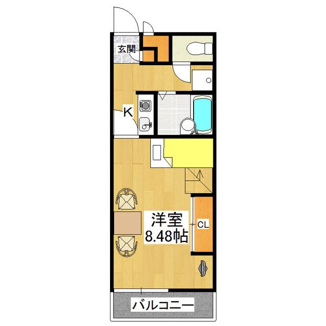 VERISSIMO松前台II(1K/2階)の間取り写真