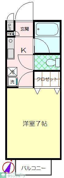メイプルⅡ(1K/1階)の間取り写真
