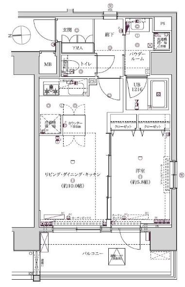 XEBEC浅草ARIA(1LDK/5階)の間取り写真