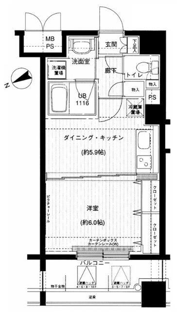 メインステージ上野(1DK/8階)の間取り写真