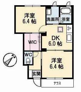 SHION II A(2DK/1階)の間取り写真