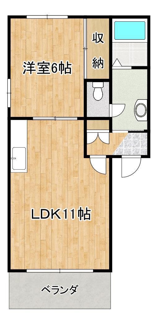 パークサイド姪浜駅南(1LDK/1階)の間取り写真